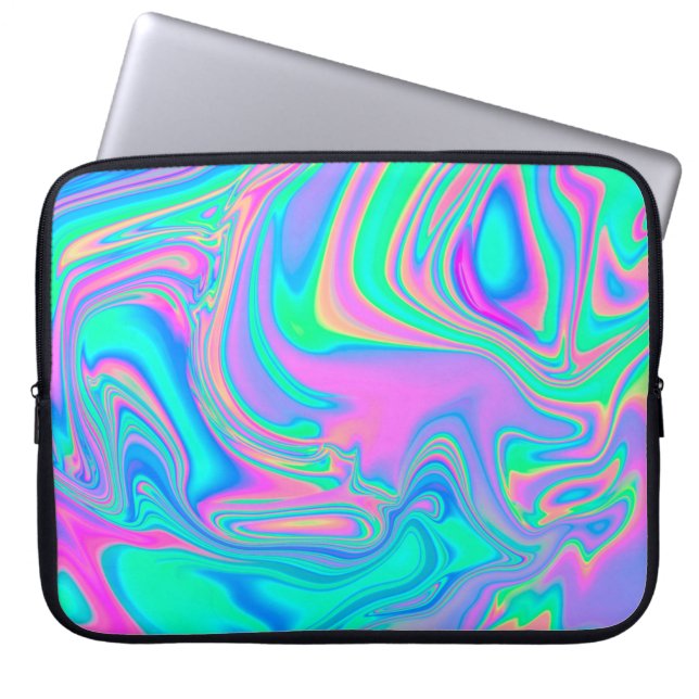 Iridescent marbled holographic texture in vibrant  laptop sleeve (Front)