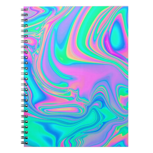 Iridescent marbled holographic texture in vibrant  notebook (Front)