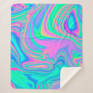 Iridescent marbled holographic texture in vibrant  sherpa blanket