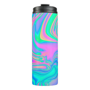Iridescent marbled holographic texture in vibrant thermal tumbler