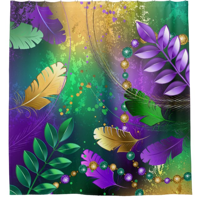 Iridescent mardi gras background with beads (Front)