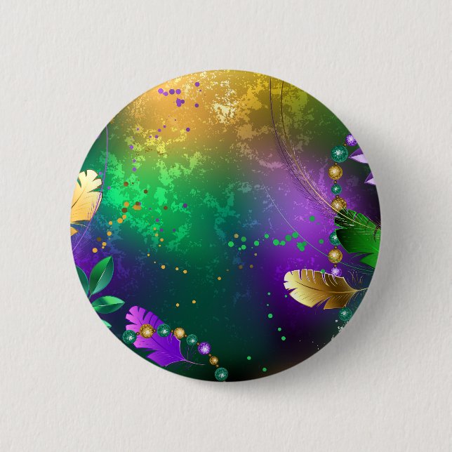 Iridescent mardi gras background with beads 2 inch round button (Front)