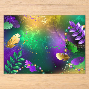 Iridescent mardi gras background with beads acrylic invitations