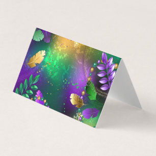 Iridescent mardi gras background with beads business card
