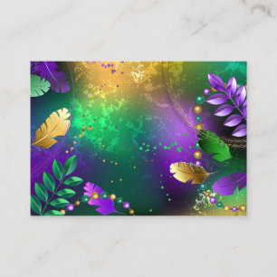Iridescent mardi gras background with beads calling card