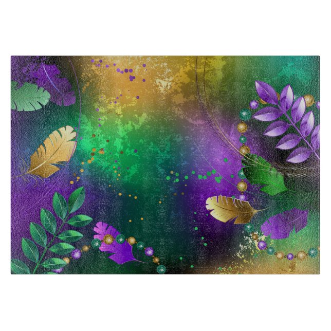 Iridescent mardi gras background with beads cutting board (Front)
