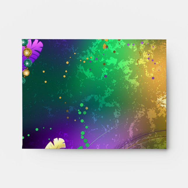 Iridescent mardi gras background with beads envelope (Front)