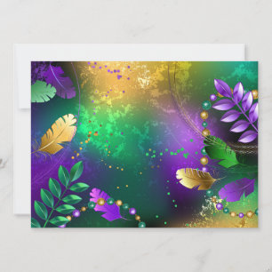 Iridescent mardi gras background with beads holiday card