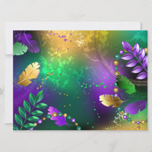 Iridescent mardi gras background with beads holiday card