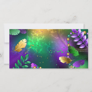 Iridescent mardi gras background with beads holiday card