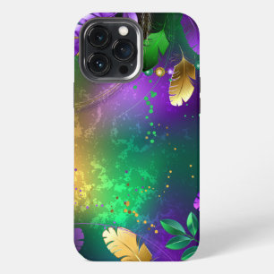 Iridescent mardi gras background with beads iPhone 13 pro max case