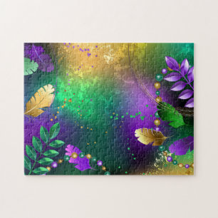 Iridescent mardi gras background with beads jigsaw puzzle