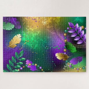 Iridescent mardi gras background with beads jigsaw puzzle