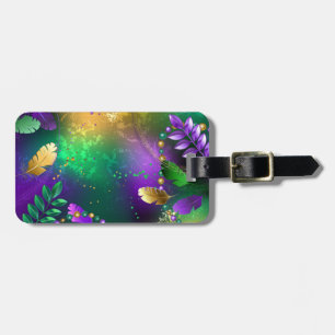 Iridescent mardi gras background with beads luggage tag