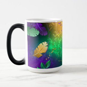Iridescent mardi gras background with beads magic mug