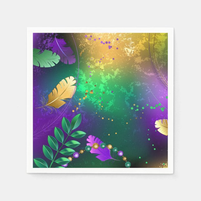 Iridescent mardi gras background with beads napkin (Front)