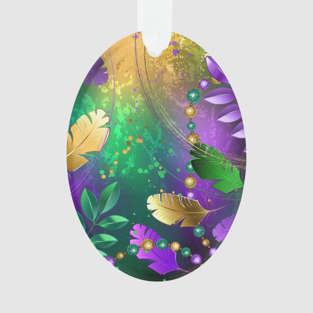 Iridescent mardi gras background with beads ornament (Front)