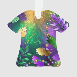 Iridescent mardi gras background with beads ornament