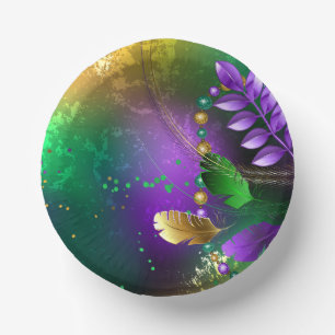 Iridescent mardi gras background with beads paper plate