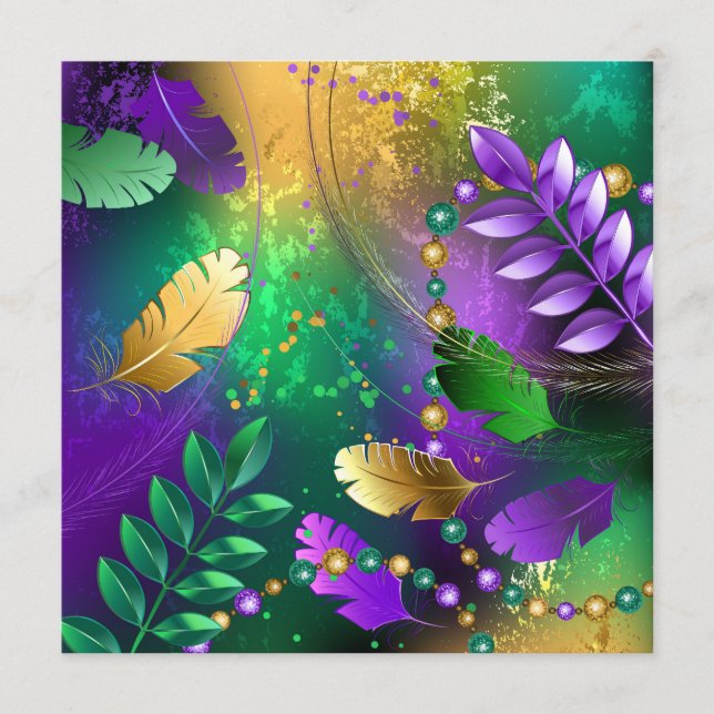 Iridescent mardi gras background with beads program (Front)