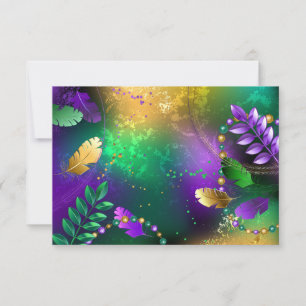 Iridescent mardi gras background with beads RSVP card