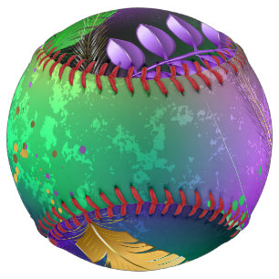 Iridescent mardi gras background with beads softball