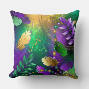 Iridescent mardi gras background with beads throw pillow