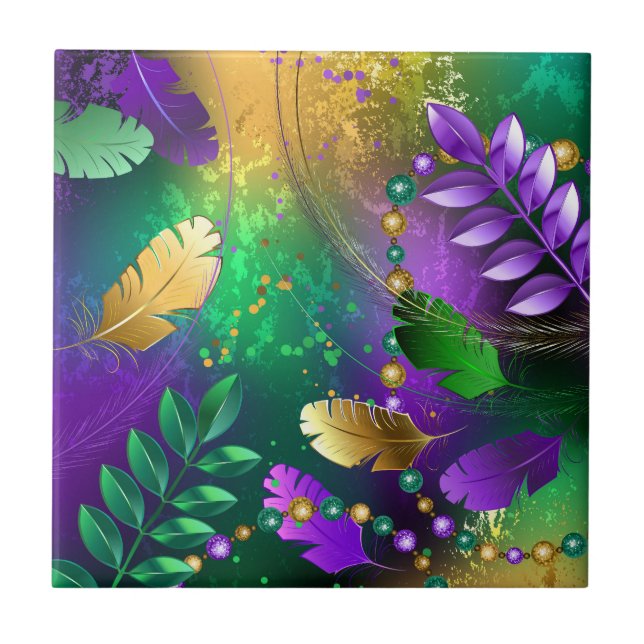 Iridescent mardi gras background with beads tile (Front)