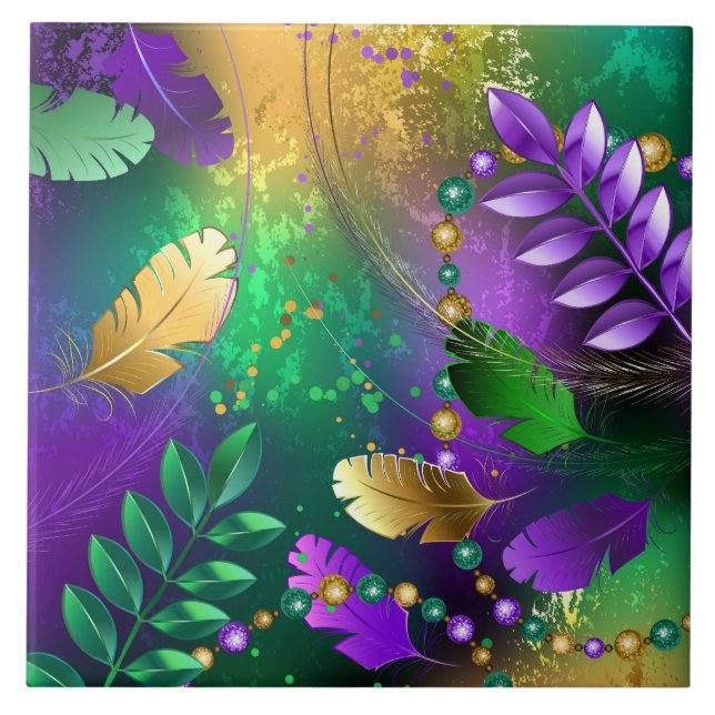 Iridescent mardi gras background with beads tile (Front)