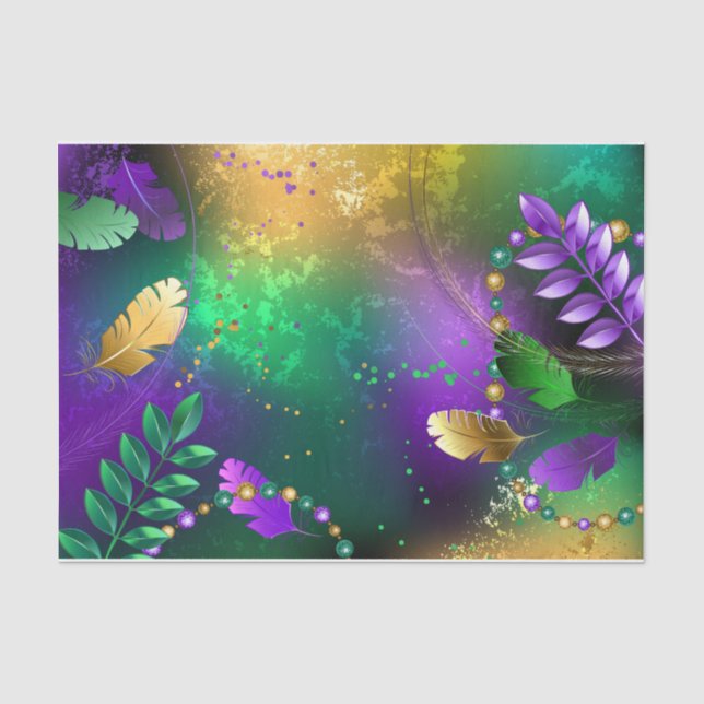 Iridescent mardi gras background with beads tissue paper (Front)