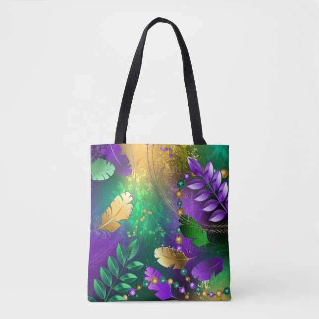 Iridescent mardi gras background with beads tote bag (Front)