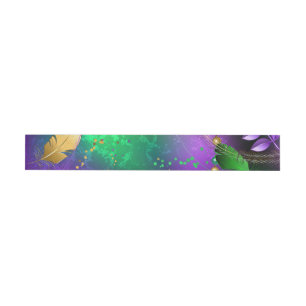 Iridescent mardi gras background with beads wrap around label