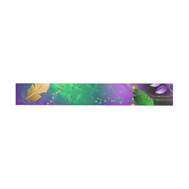Iridescent mardi gras background with beads wrap around label (Individual)
