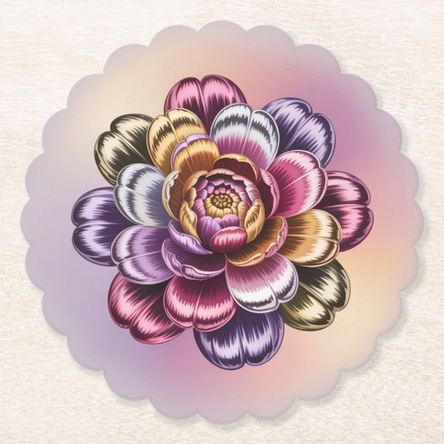 Iridescent Metallic Flower Scalloped Coaster Set  (Front)