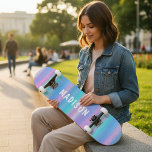 Iridescent Modern Girly Pink Blue Personalized Skateboard<br><div class="desc">Iridescent Modern Girly Pink Blue Personalized features a modern colourful iridescent background in pink, purple and blue with your personalized name. Personalize by editing the text in the text box provided. Designed by ©Evco Studio www.zazzle.com/store/evcostudio</div>