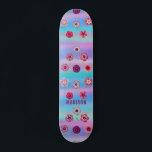 Iridescent Modern Girly Pink Purple Flowers Name Skateboard<br><div class="desc">Iridescent Modern Girly Pink Purple Flowers Name features a modern colourful iridescent background with pink and purple flowers with your personalized name. Personalize by editing the text in the text box provided. Designed by ©Evco Studio www.zazzle.com/store/evcostudio</div>