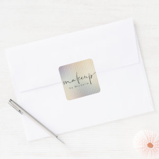 Iridescent Modern Script Makeup Artist Monogram Square Sticker