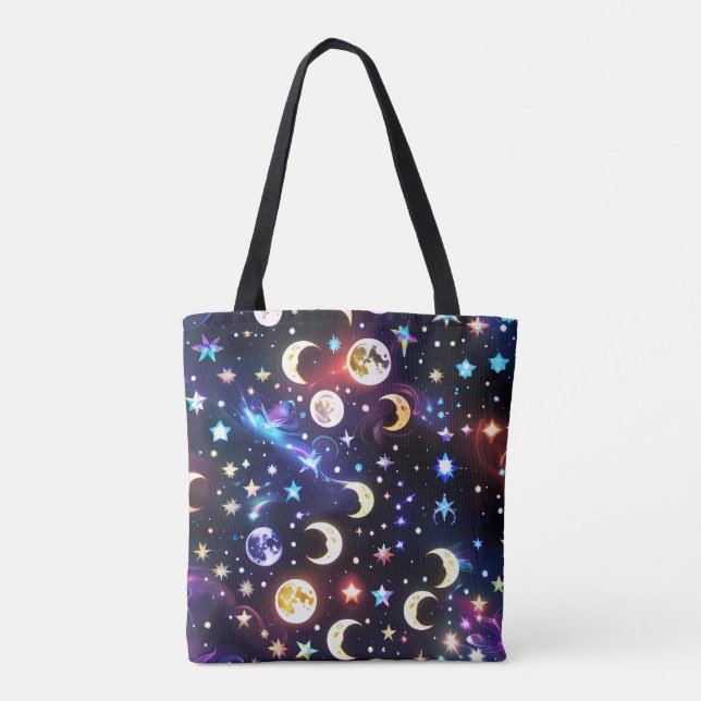 Iridescent Moonstone Opal Lunar Phases Tote Bag (Back)