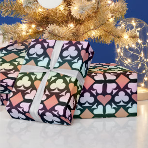 Iridescent Multicolor Playing Card Symbols Pattern Wrapping Paper