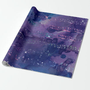 Iridescent Musical Notes on Purple Wrapping Paper