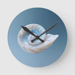 Iridescent Nautilus Shell Spiral Round Clock