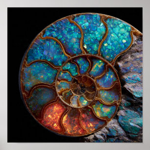 Iridescent Opalized Ammonite Fossil Detail Poster