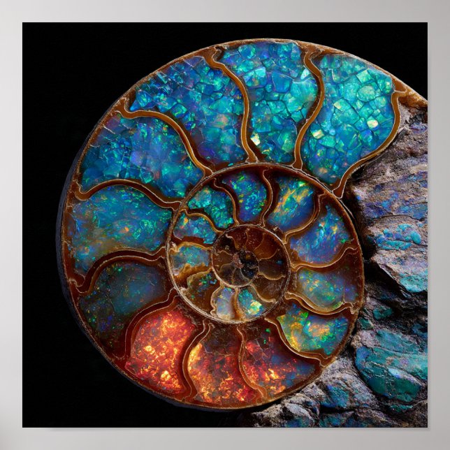 Iridescent Opalized Ammonite Fossil Detail Poster (Front)