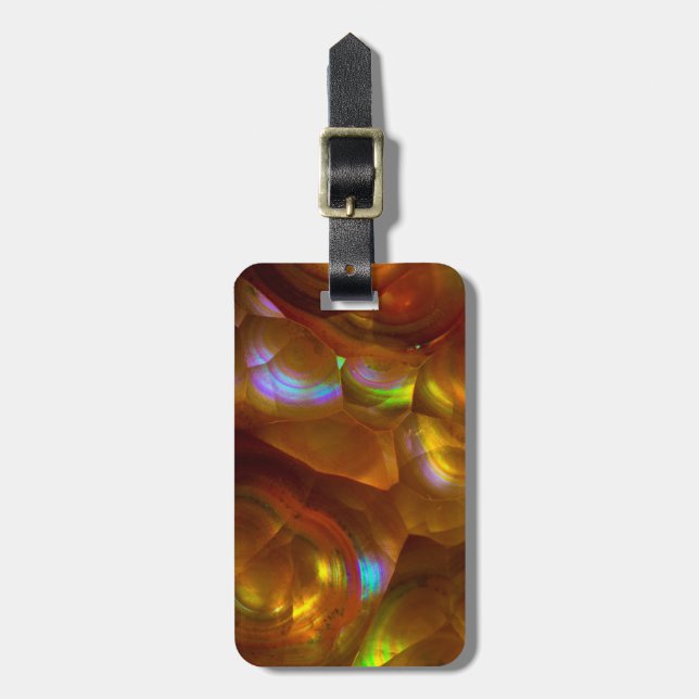 Iridescent orange fire opal luggage tag (Front Vertical)