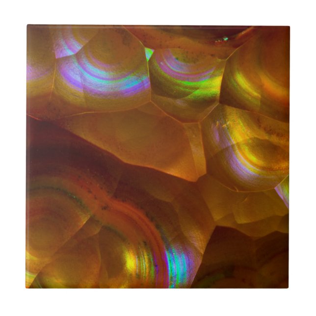 Iridescent orange fire opal tile (Front)
