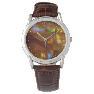 Iridescent orange fire opal watch