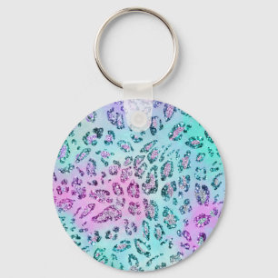Iridescent Pastel Leopard Print Glitter Keychain