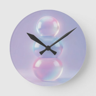 Iridescent Pastel Stacked Spheres Dreamy Round Clock