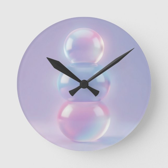 Iridescent Pastel Stacked Spheres Dreamy  Round Clock (Front)