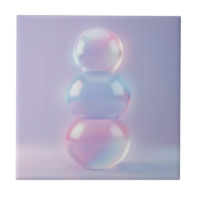 Iridescent Pastel Stacked Spheres Dreamy  Tile (Front)